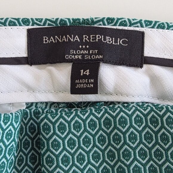 Banana Republic Pants Women 14 Green Geo Pockets Sloan Fit Stretch Ankle Office - Picture 3 of 16